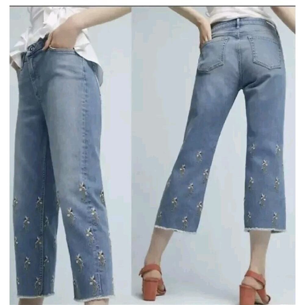 Anthropologie Pilcro and the Letterpress Crop Capris Floral Raw Hem Jeans Sz 25